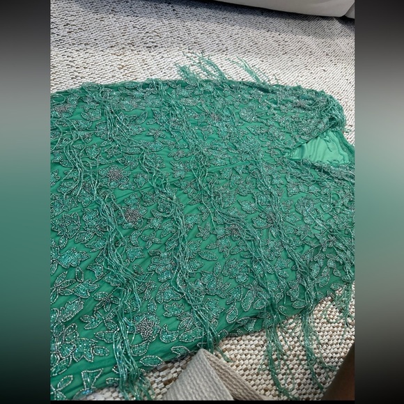 ASOS EDITION floral midi dress with beaded fringe in green SIZE 14 - Picture 10 of 11